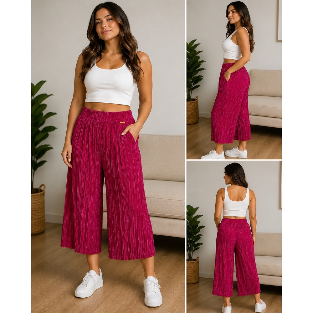 Marc New York Andrew Marc Magenta Pink Pleated Wide Leg Culotte Pants Womens M
